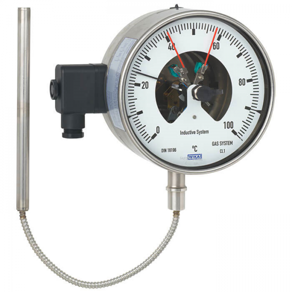 Gas-actuated thermometer with switch contacts Stainless steel version Model TGS73