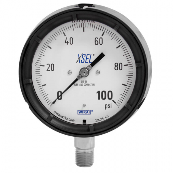 Bourdon tube pressure gauge, stainless steelProcess gauge, safety version per ASMsE B40.100Models 232.34, 233.34, NS 4 ½"