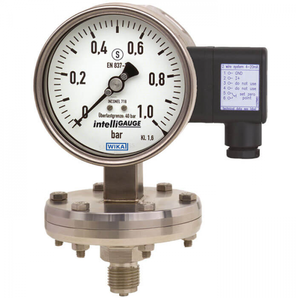 Diaphragm pressure gauge with electrical output signal For the process industry, high overload safety to 40, 100 or 400 bar Models PGT43HP.100 and PGT43HP.160