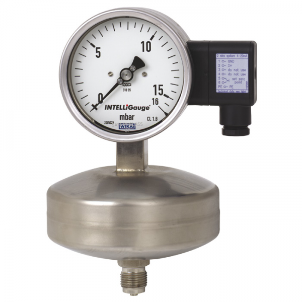 Capsule pressure gauge with output signal For the process industry, high overload safety Models PGT63HP.100 and PGT63HP.160